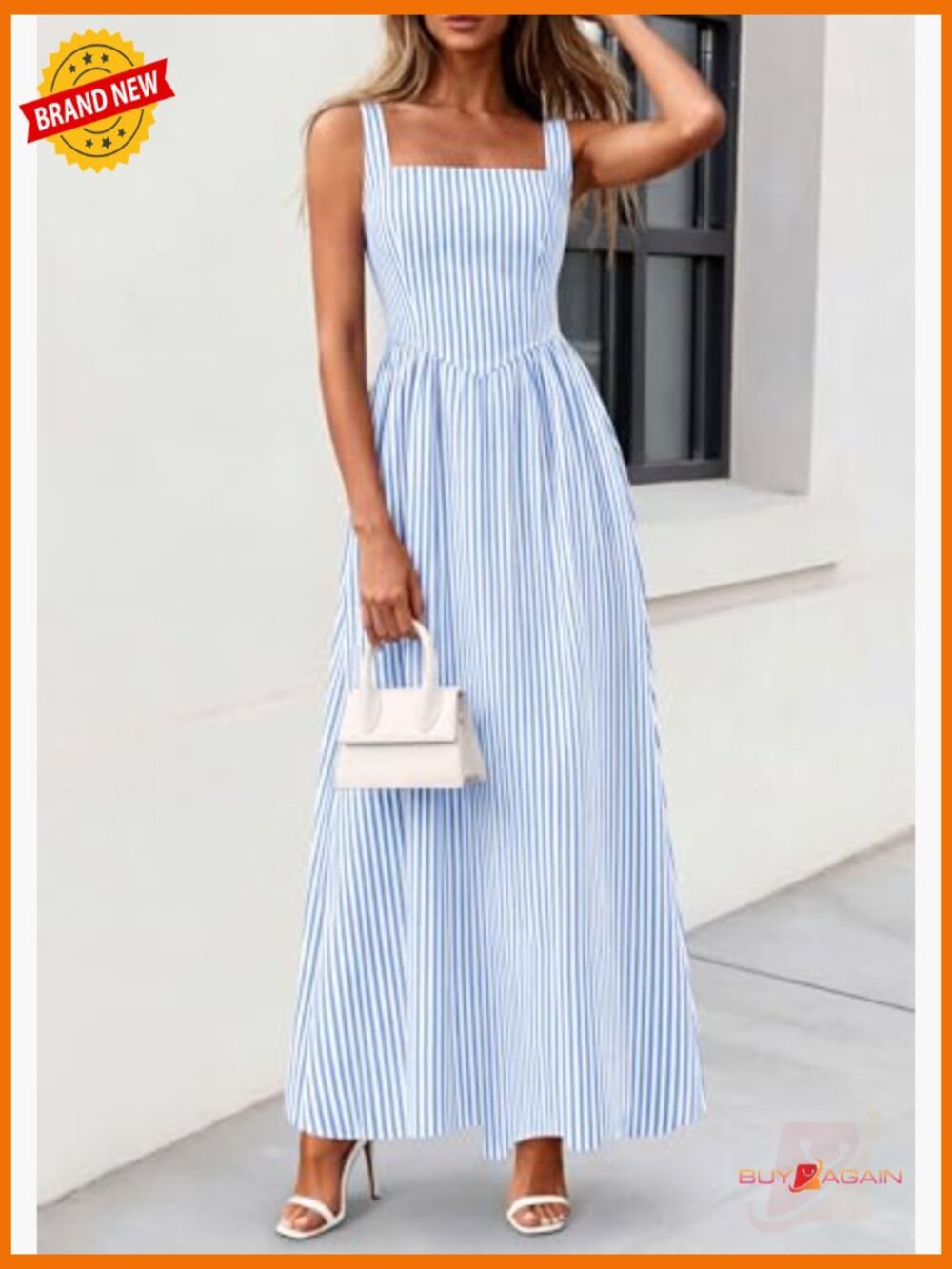 Maxi Dress Summer Striped Sundress Smocked A Line Long Flowy Beach Vacation - Picture 4 of 7